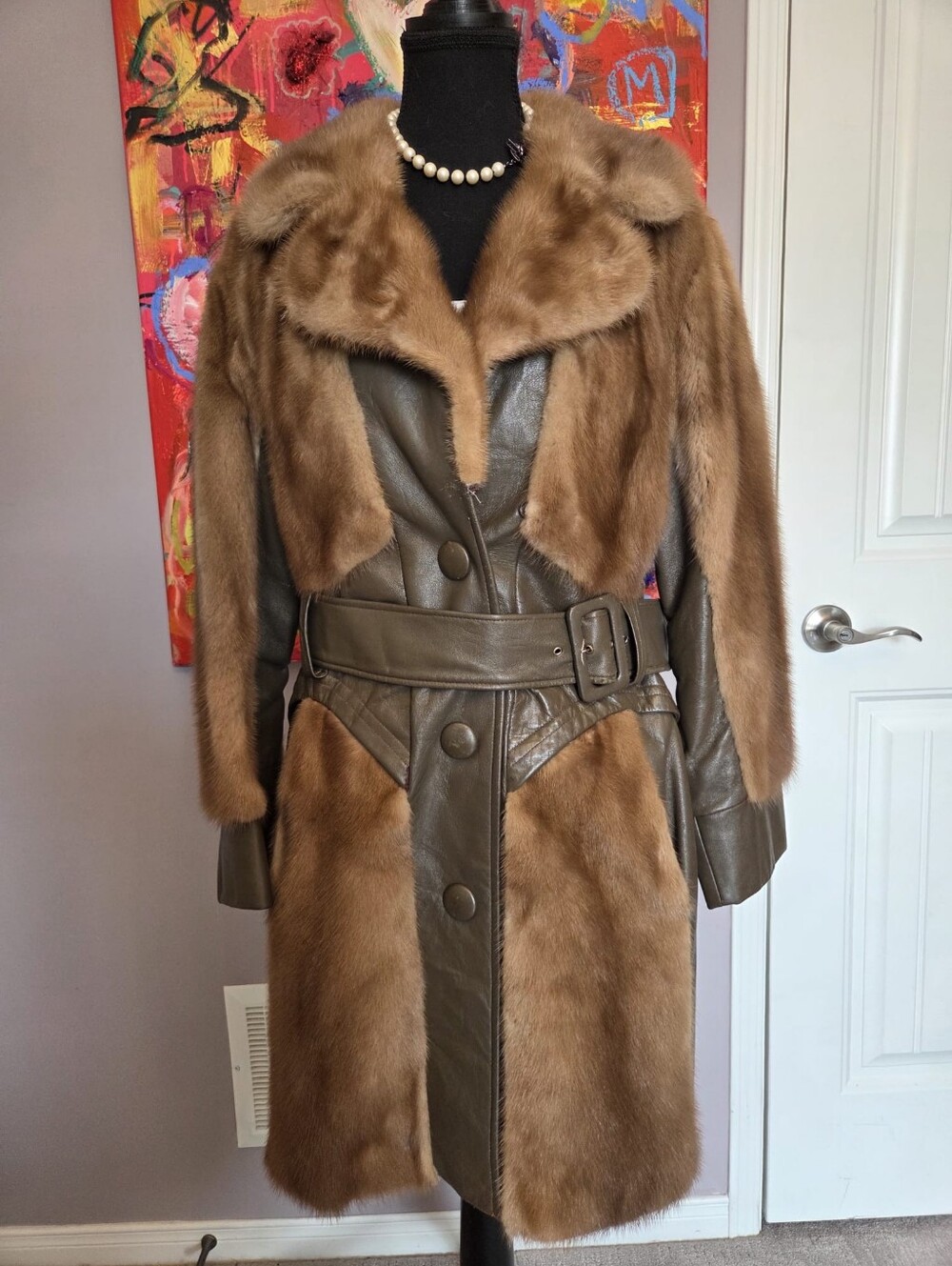 Vintage Martin’s Furs Real Mahogany Mink & Leather Trench Coat Mob Wife Small